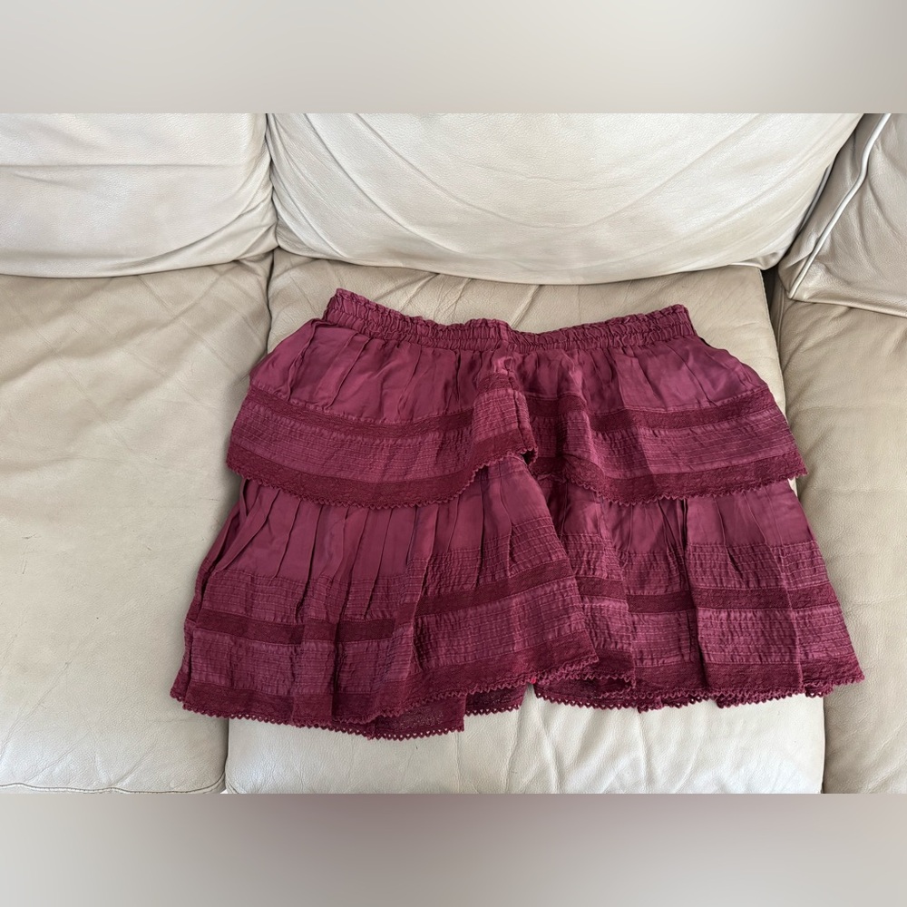 LOVESHACKFANCY RUFFLE MINI TIERED SKIRT OXBLOOD. Size XL. MSRP 275 - Picture 11 of 15